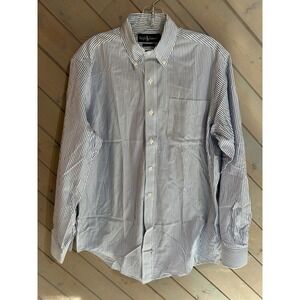 Ralph‎ Lauren Men's Striped Button Down Shirt Dress Shirt Cotton Blue White